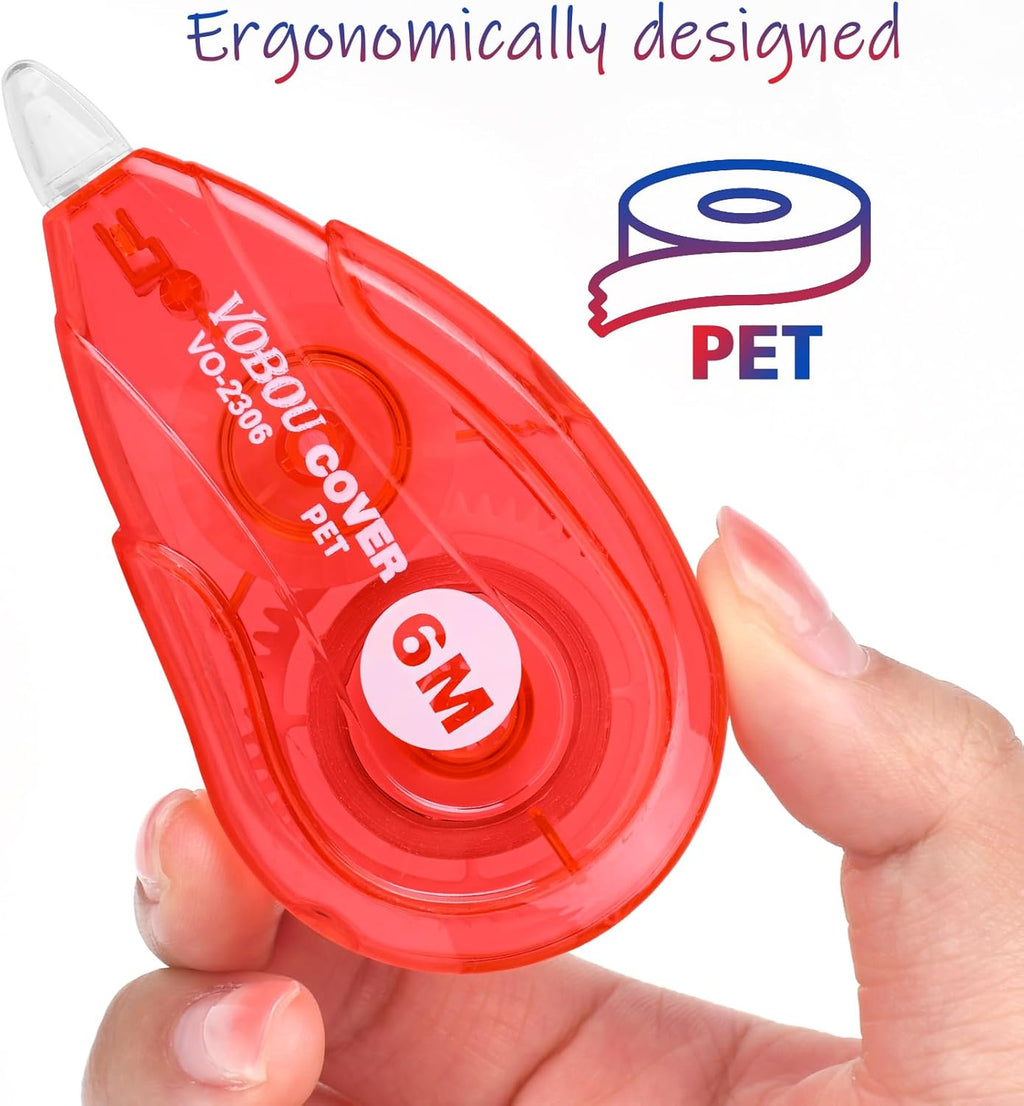 White Correction Tape - User-Friendly Applicator for Quick Corrections, Ideal for School and Office Use (Red and Blue, 12 Pack, 6M/256" X 0.2")