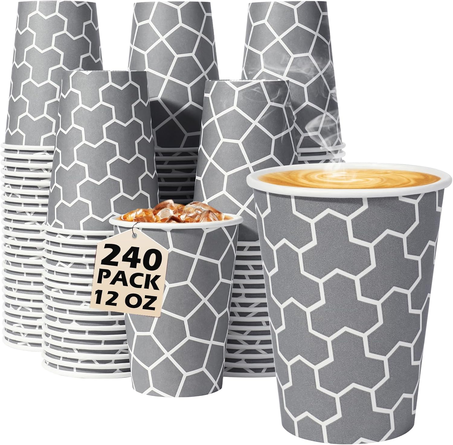 240 Pack 12 Oz Paper Cups, Insulated Disposable Hot Cups
