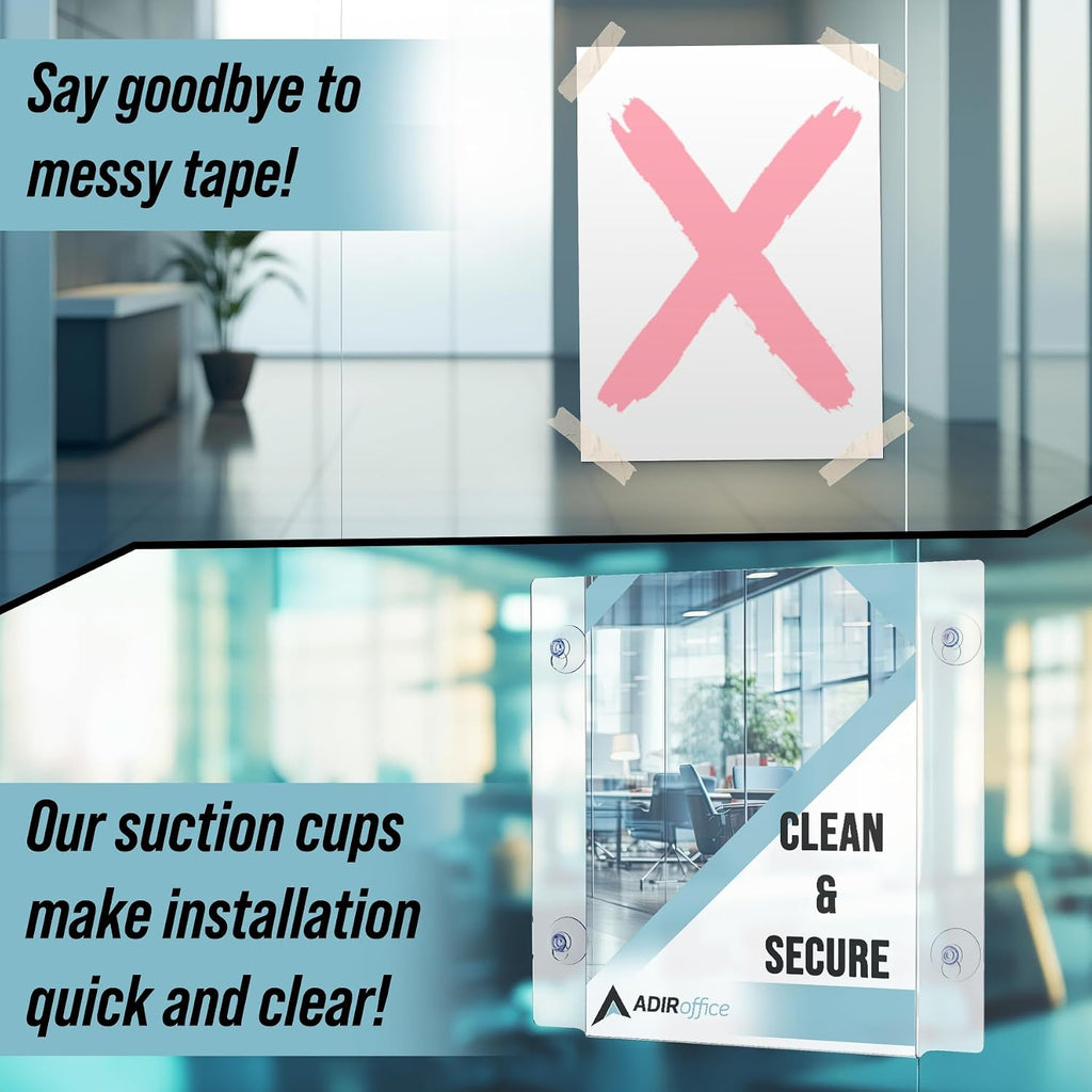 Adir Acrylic Sign Holder – Window Sign Holder with Suction Cups for Advertising and Promotion, Wall-Mount Display Frame, Clear Sign Holder Stand for Glass, Mall, Restaurants, Office - 2 Pack (8.5X11 Inch)