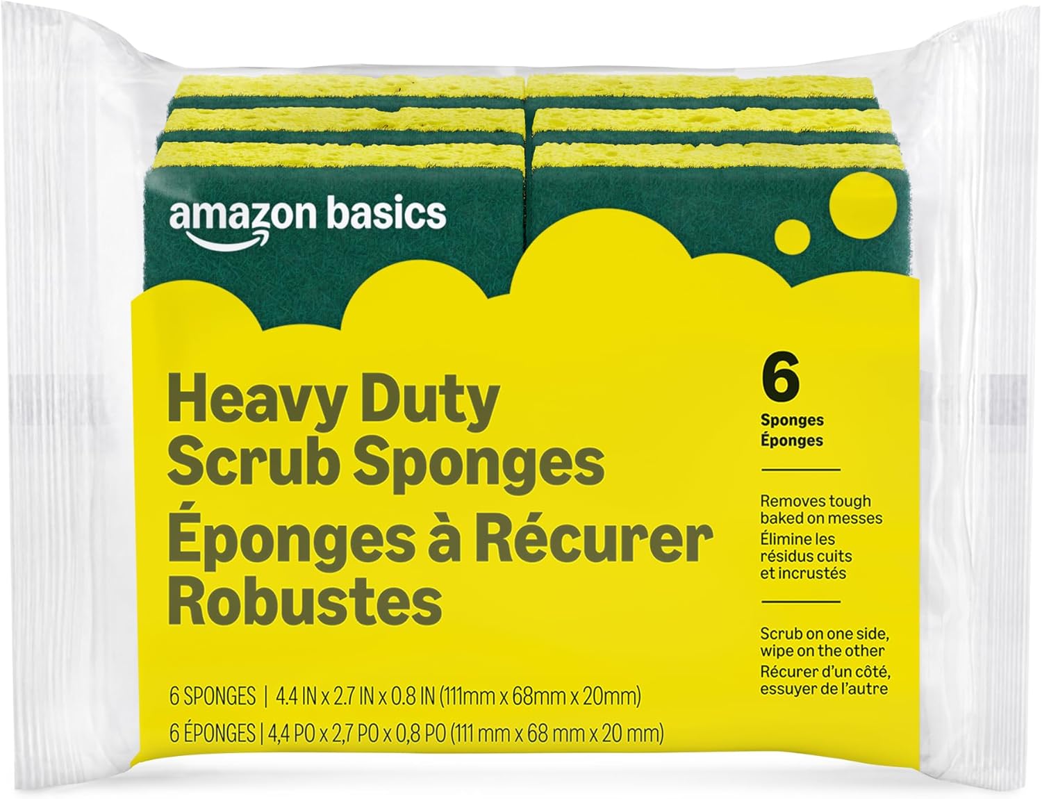 Heavy Duty Dual-Sided Scrub Sponges, Yellow/Green, 6-Pack (Packaging May Vary)
