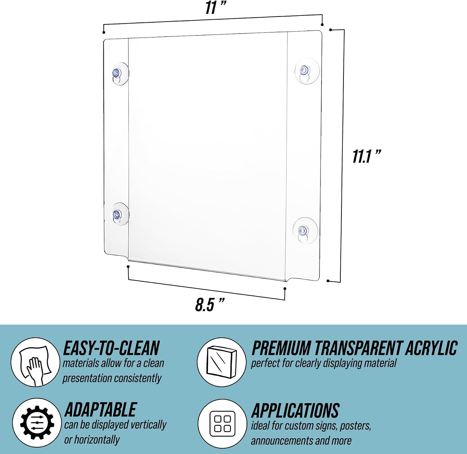 Adir Acrylic Sign Holder – Window Sign Holder with Suction Cups for Advertising and Promotion, Wall-Mount Display Frame, Clear Sign Holder Stand for Glass, Mall, Restaurants, Office - 2 Pack (8.5X11 Inch)