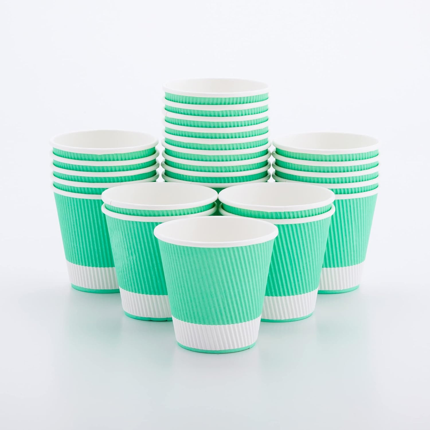 16 Ounce Ripple Wall Disposable Paper Cups - Pack of 25, Leakproof and Recyclable Light Green Insulated Holders, Matching Lids Sold Separately