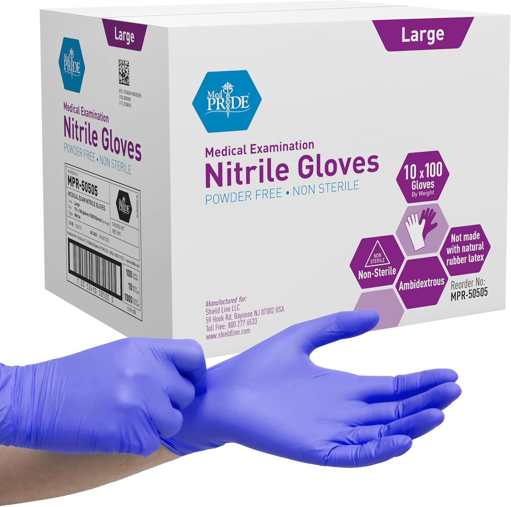 Medpride Powder-Free Nitrile Exam Gloves, Iris Blue, Medium, Box/100