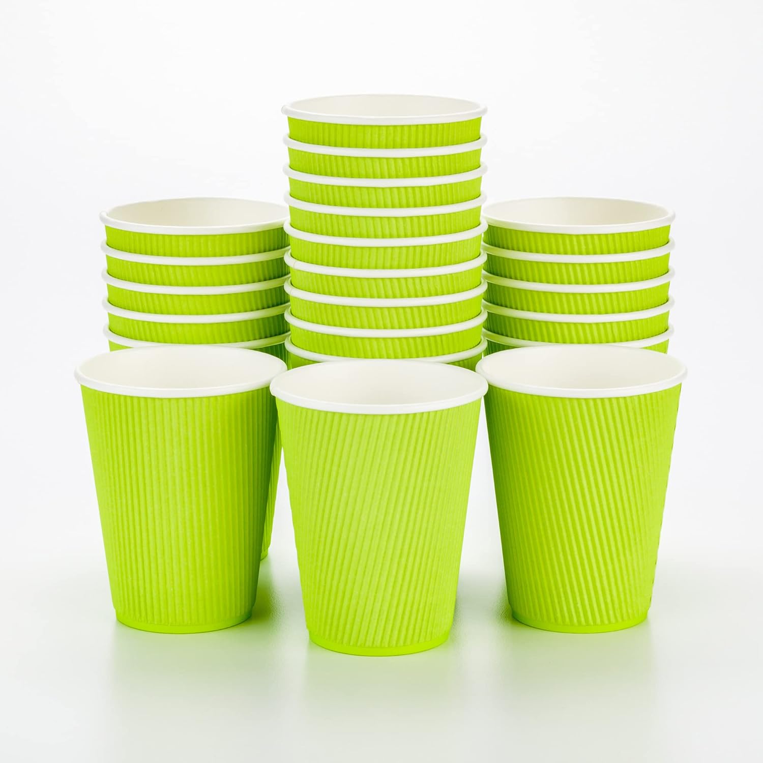 16 Ounce Ripple Wall Disposable Paper Cups - Pack of 25, Leakproof and Recyclable Light Green Insulated Holders, Matching Lids Sold Separately
