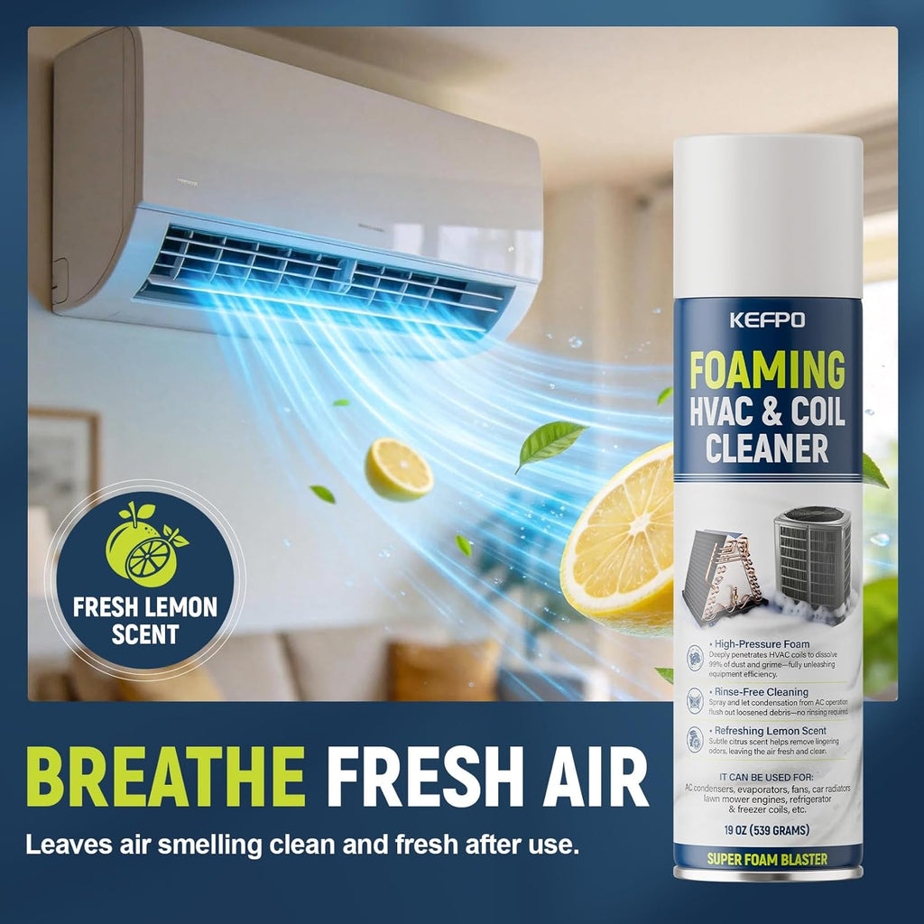 Foaming AC Coil Cleaner: 19 Oz for Evaporators & Condensers | Multi Purpose Foam Spray No Rinse Deep Clean Deodorizes Evaporator Condenser for Home AC HVAC Technicians DIY