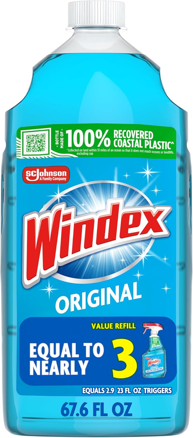 Windex Glass and Window Cleaner Spray Bottle, Packaging Designed to Prevent Leakage and Breaking, Surface Cleaning Spray, Original Blue Scent, 23 Fl Oz
