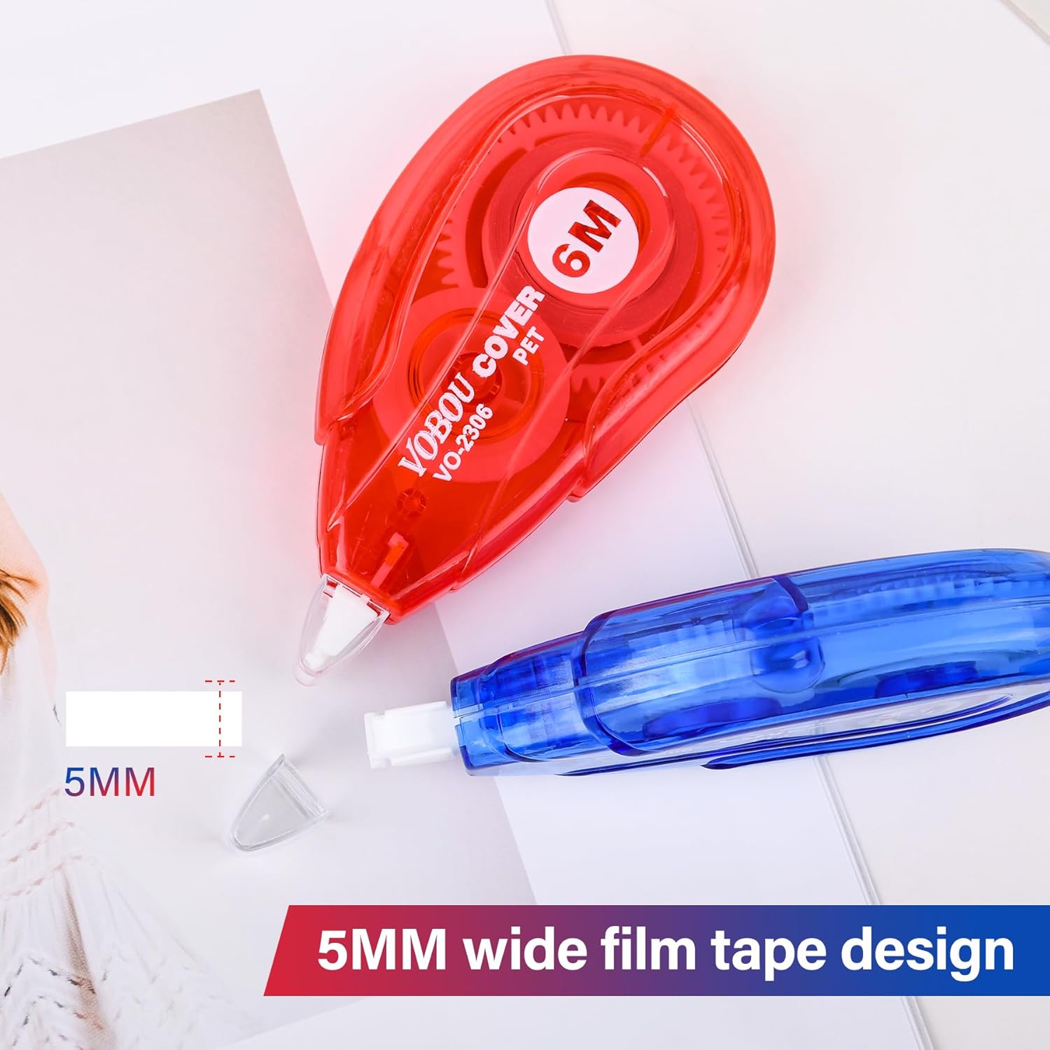 White Correction Tape - User-Friendly Applicator for Quick Corrections, Ideal for School and Office Use (Red and Blue, 12 Pack, 6M/256" X 0.2")