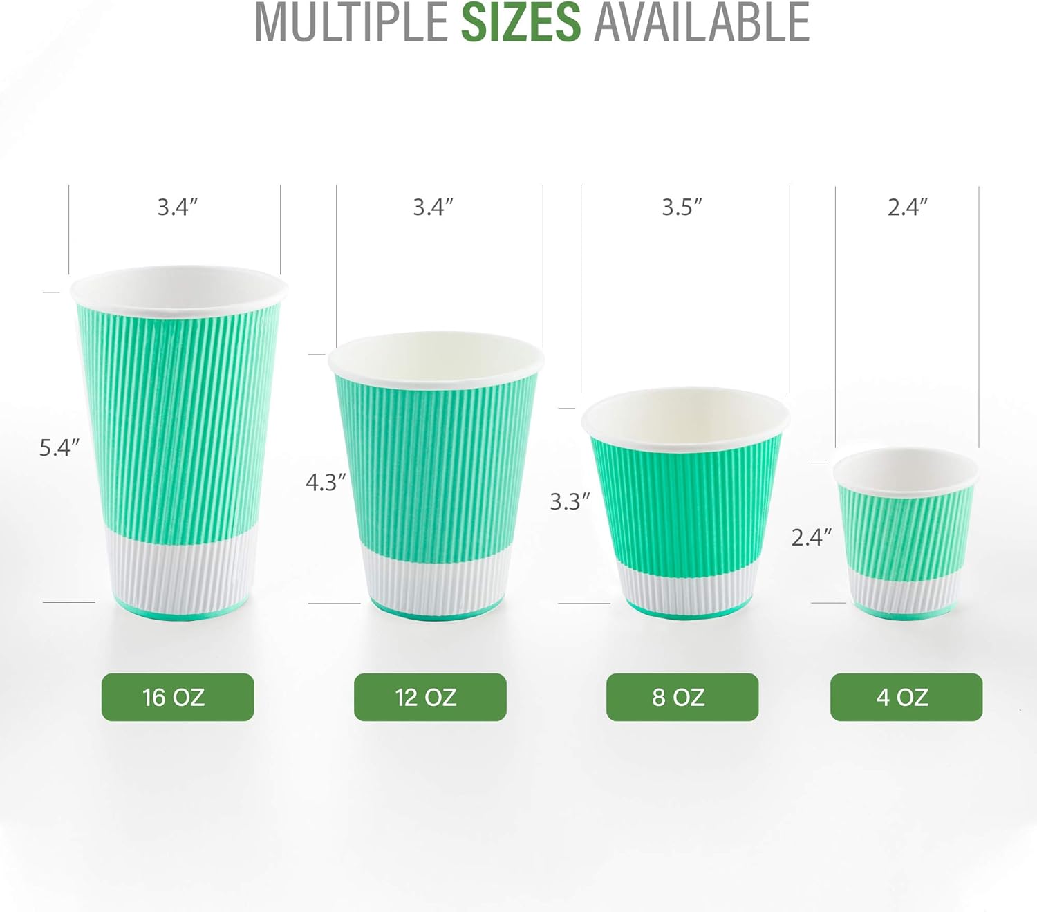 16 Ounce Ripple Wall Disposable Paper Cups - Pack of 25, Leakproof and Recyclable Light Green Insulated Holders, Matching Lids Sold Separately