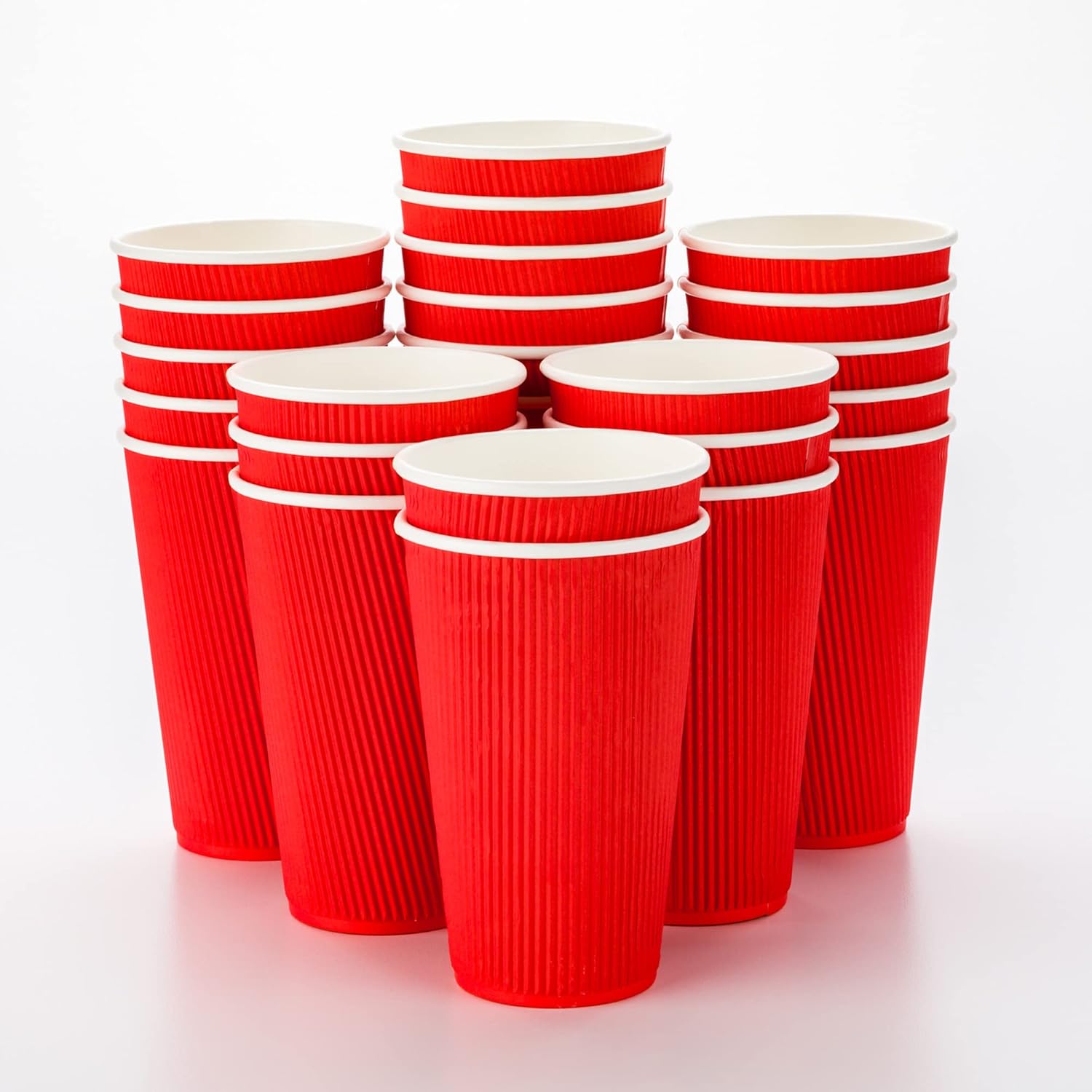 16 Ounce Ripple Wall Disposable Paper Cups - Pack of 25, Leakproof and Recyclable Light Green Insulated Holders, Matching Lids Sold Separately