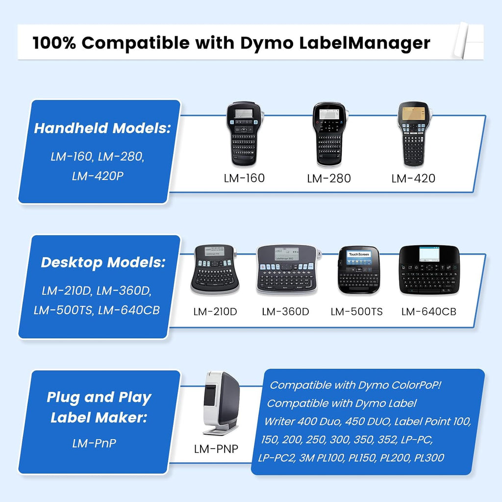 6-Pack Replace for DYMO D1 Label Tape 45013 Black on White 1/2 Inch X 23 Ft