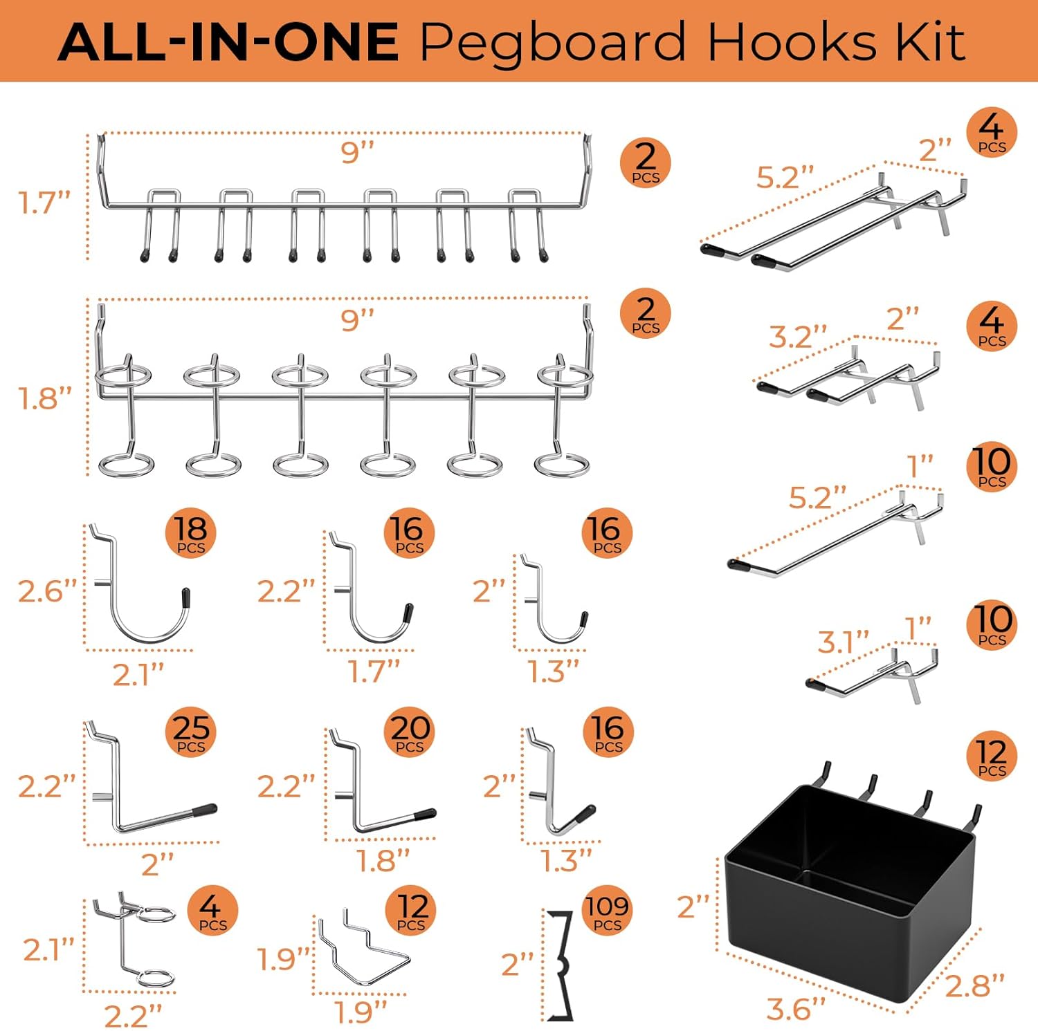 278PCS Pegboard Accessories Organizer Kit, Peg Board Hooks Assortment with Bins for Organizing Various Tools, Fit 1/8 or 1/4 Inch Pegboard for Hanging Storage, Garage Wall Attachments