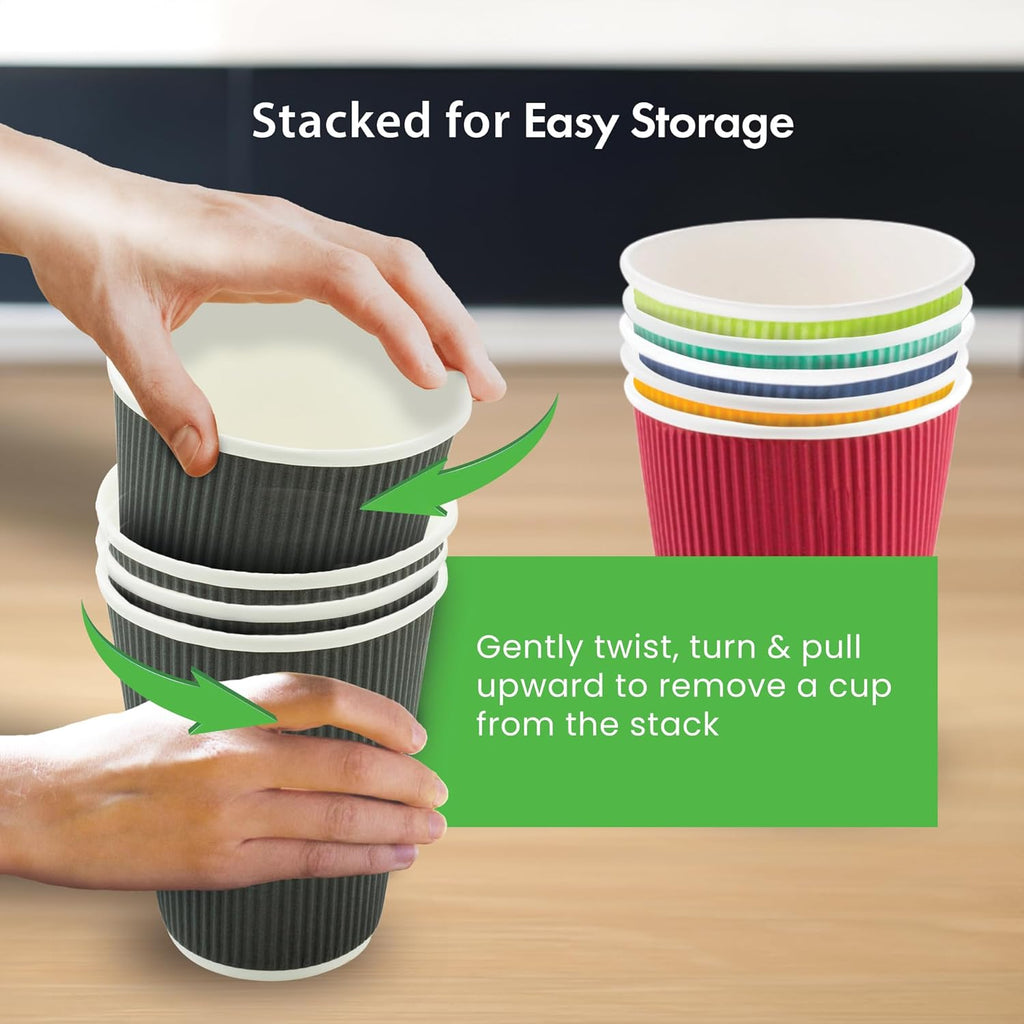 16 Ounce Ripple Wall Disposable Paper Cups - Pack of 25, Leakproof and Recyclable Light Green Insulated Holders, Matching Lids Sold Separately