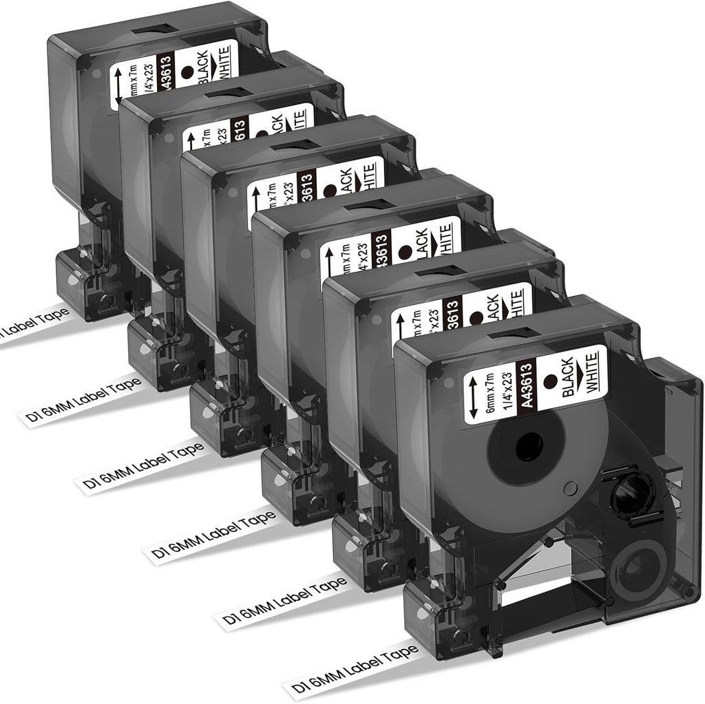 6-Pack Replace for DYMO D1 Label Tape 45013 Black on White 1/2 Inch X 23 Ft