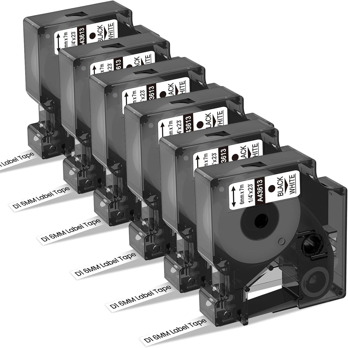 6-Pack Replace for DYMO D1 Label Tape 45013 Black on White 1/2 Inch X 23 Ft