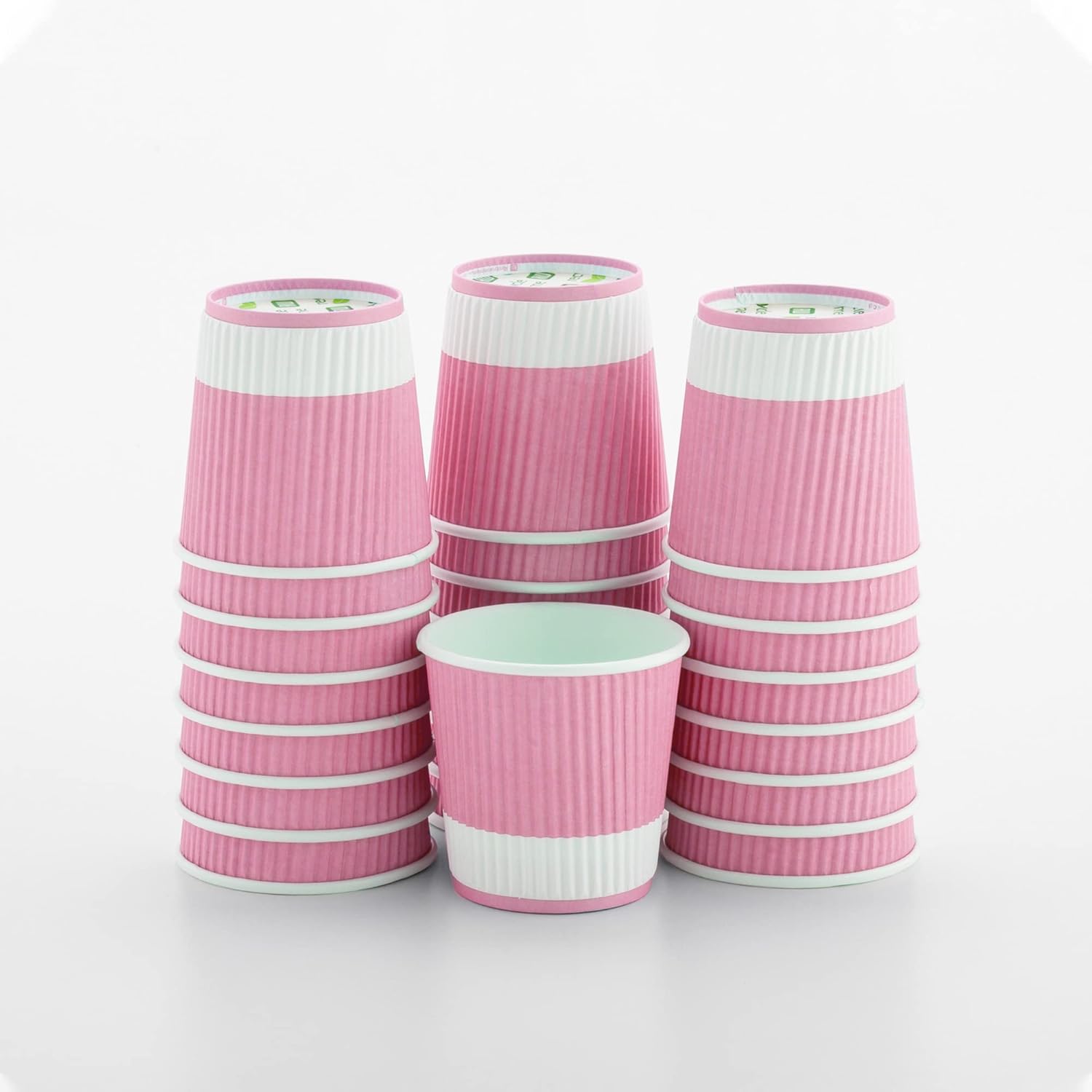 16 Ounce Ripple Wall Disposable Paper Cups - Pack of 25, Leakproof and Recyclable Light Green Insulated Holders, Matching Lids Sold Separately