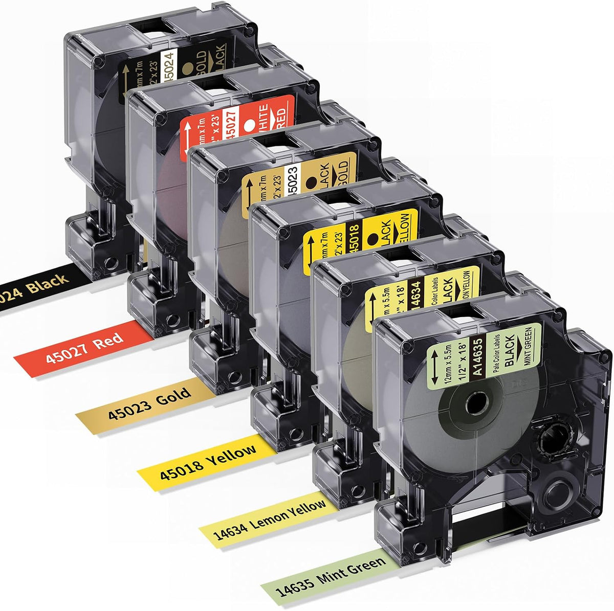 6-Pack Replace for DYMO D1 Label Tape 45013 Black on White 1/2 Inch X 23 Ft