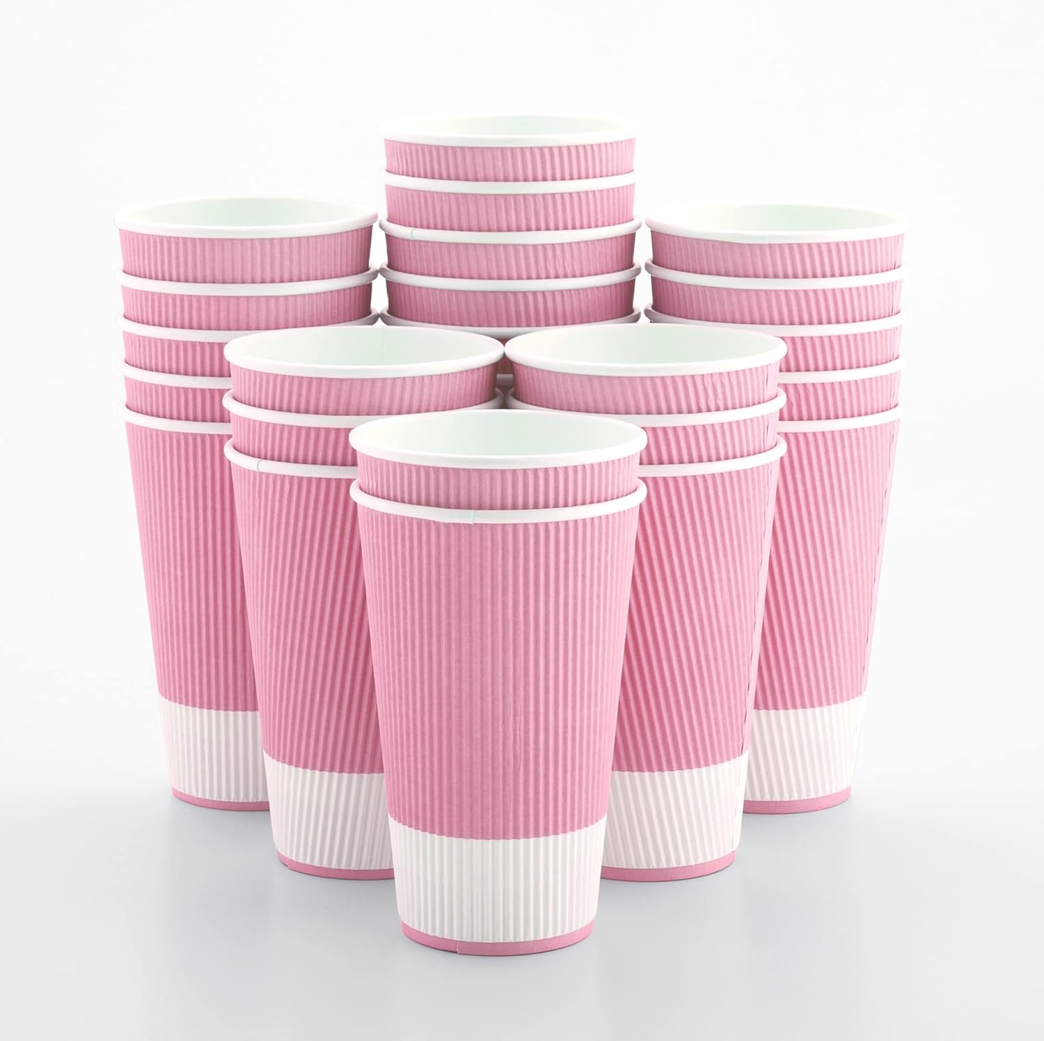16 Ounce Ripple Wall Disposable Paper Cups - Pack of 25, Leakproof and Recyclable Light Green Insulated Holders, Matching Lids Sold Separately