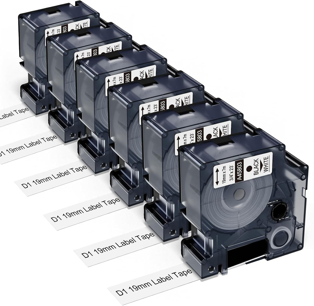 6-Pack Replace for DYMO D1 Label Tape 45013 Black on White 1/2 Inch X 23 Ft
