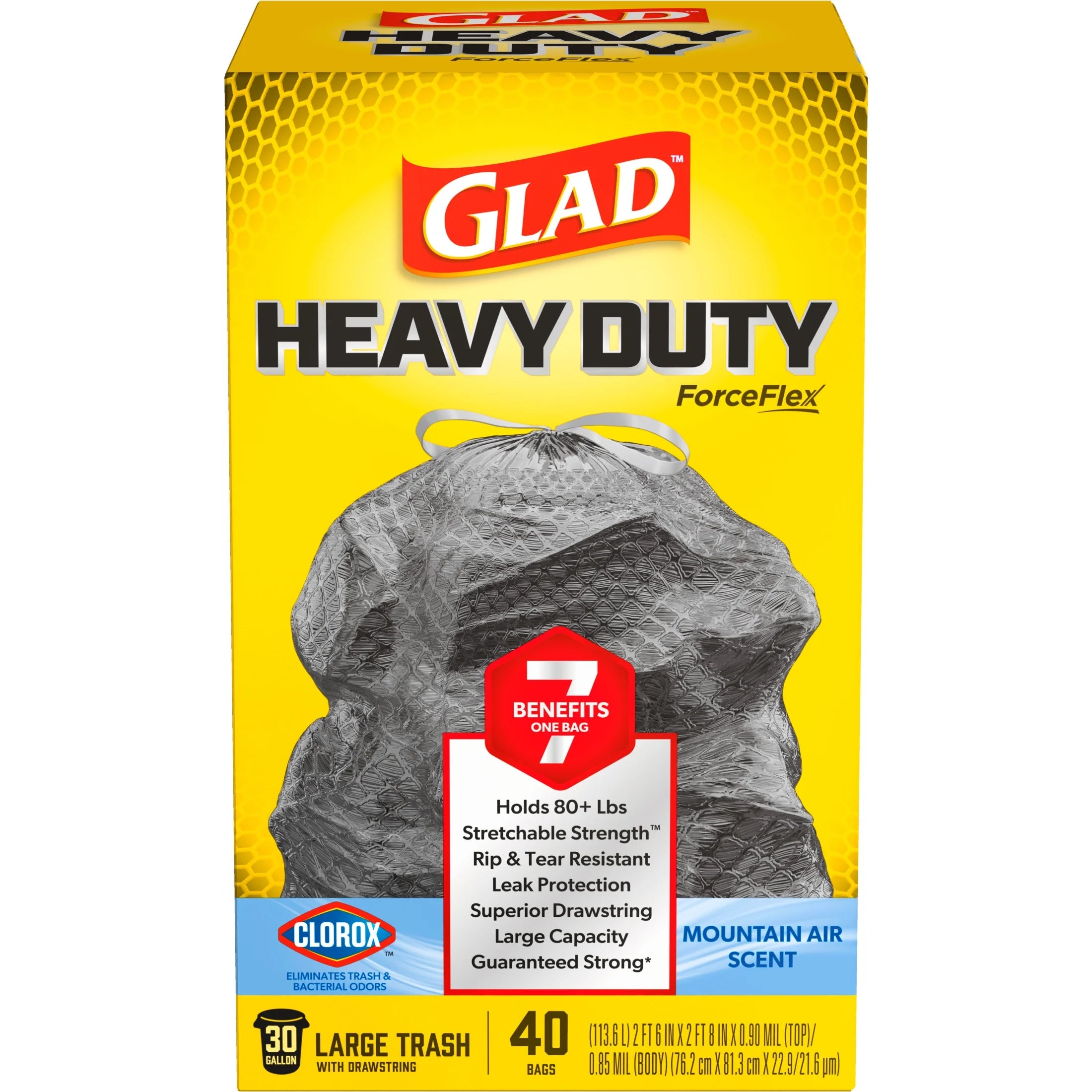Forceflex Heavy Duty Trash Bags with Clorox, Mountain Air Scent, 30 Gallon, 40 Count
