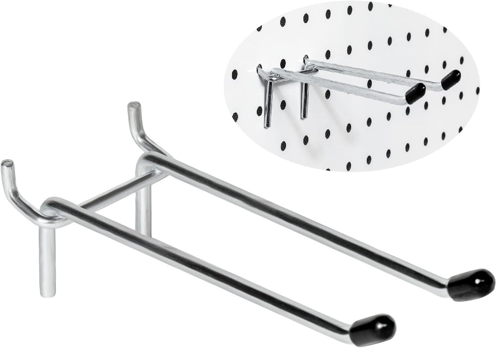10 Pcs Pegboard Hooks, 6 Inch Peg Board Hooks, Pegboard Pegs Accessories with Rubber Tipped, Double Peg Hook Fit 1/4” Hole, Heavy Duty Tool Utility Hook for Hanging Tools, Bags and More