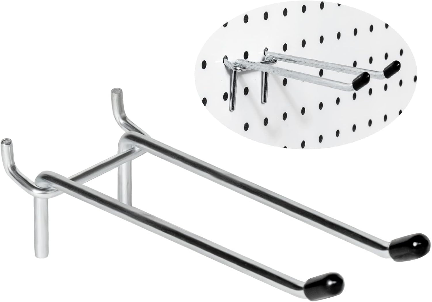 10 Pcs Pegboard Hooks, 6 Inch Peg Board Hooks, Pegboard Pegs Accessories with Rubber Tipped, Double Peg Hook Fit 1/4” Hole, Heavy Duty Tool Utility Hook for Hanging Tools, Bags and More