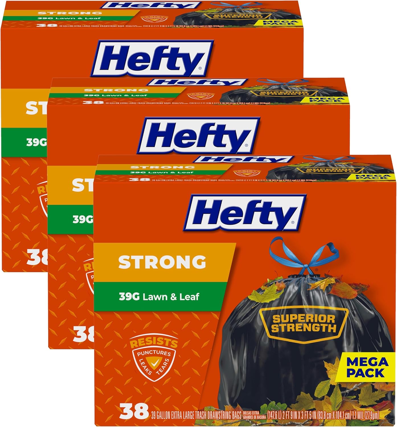 Strong Lawn & Leaf Trash Bags, 39 Gallon, 38 Count