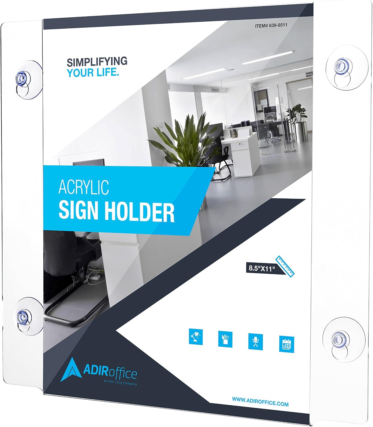 Adir Acrylic Sign Holder – Window Sign Holder with Suction Cups for Advertising and Promotion, Wall-Mount Display Frame, Clear Sign Holder Stand for Glass, Mall, Restaurants, Office - 2 Pack (8.5X11 Inch)