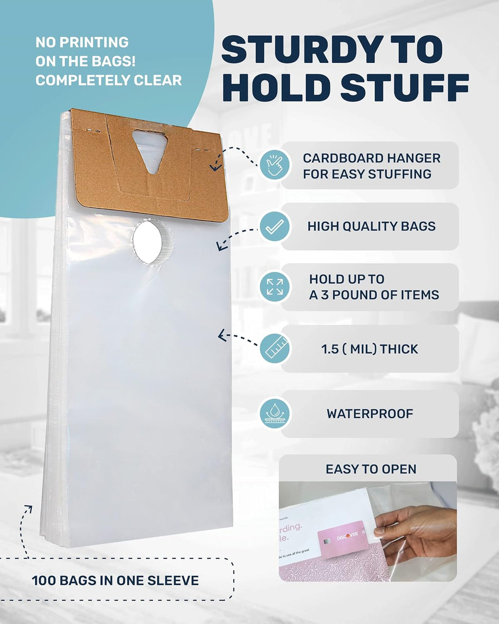 Tidyfriend Clear Plastic Door Hanger Bags 6” x 12” (500 Pack) - Waterproof and Secure Solution for Flyers, Brochures, Notices, and Printed Materials for Outdoor Use