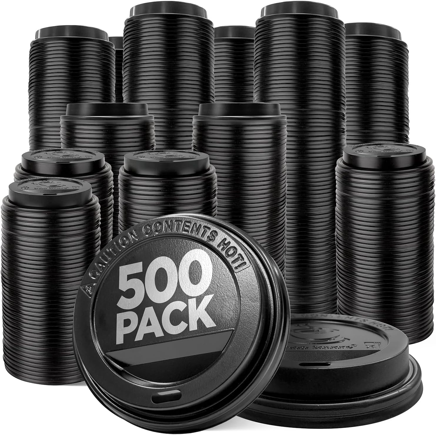 500-Pack Disposable Coffee Cup Lids for Various Paper Cup Sizes - Black Dome Lids for To-Go Beverages, Espresso, Tea, and Hot Chocolate