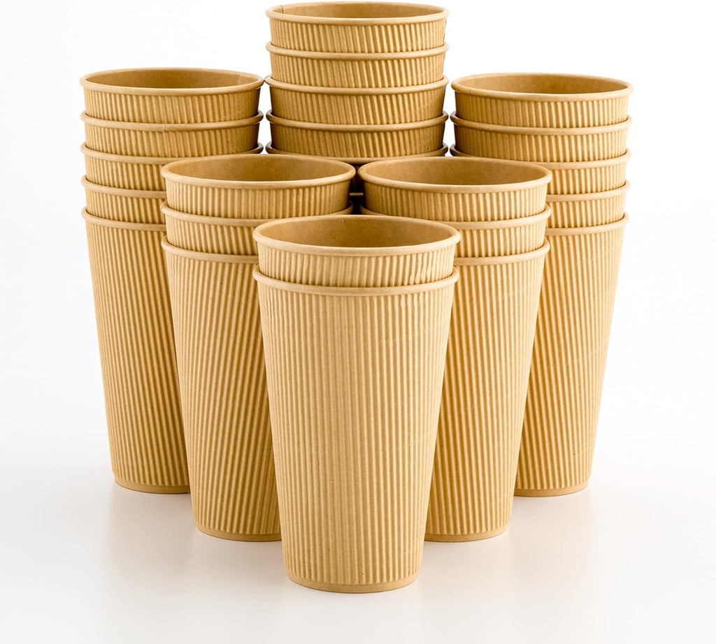 16 Ounce Ripple Wall Disposable Paper Cups - Pack of 25, Leakproof and Recyclable Light Green Insulated Holders, Matching Lids Sold Separately