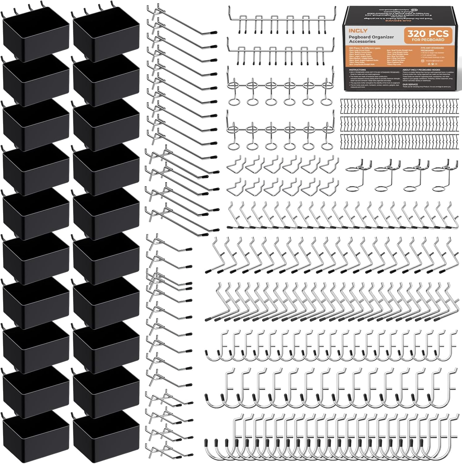 278PCS Pegboard Accessories Organizer Kit, Peg Board Hooks Assortment with Bins for Organizing Various Tools, Fit 1/8 or 1/4 Inch Pegboard for Hanging Storage, Garage Wall Attachments