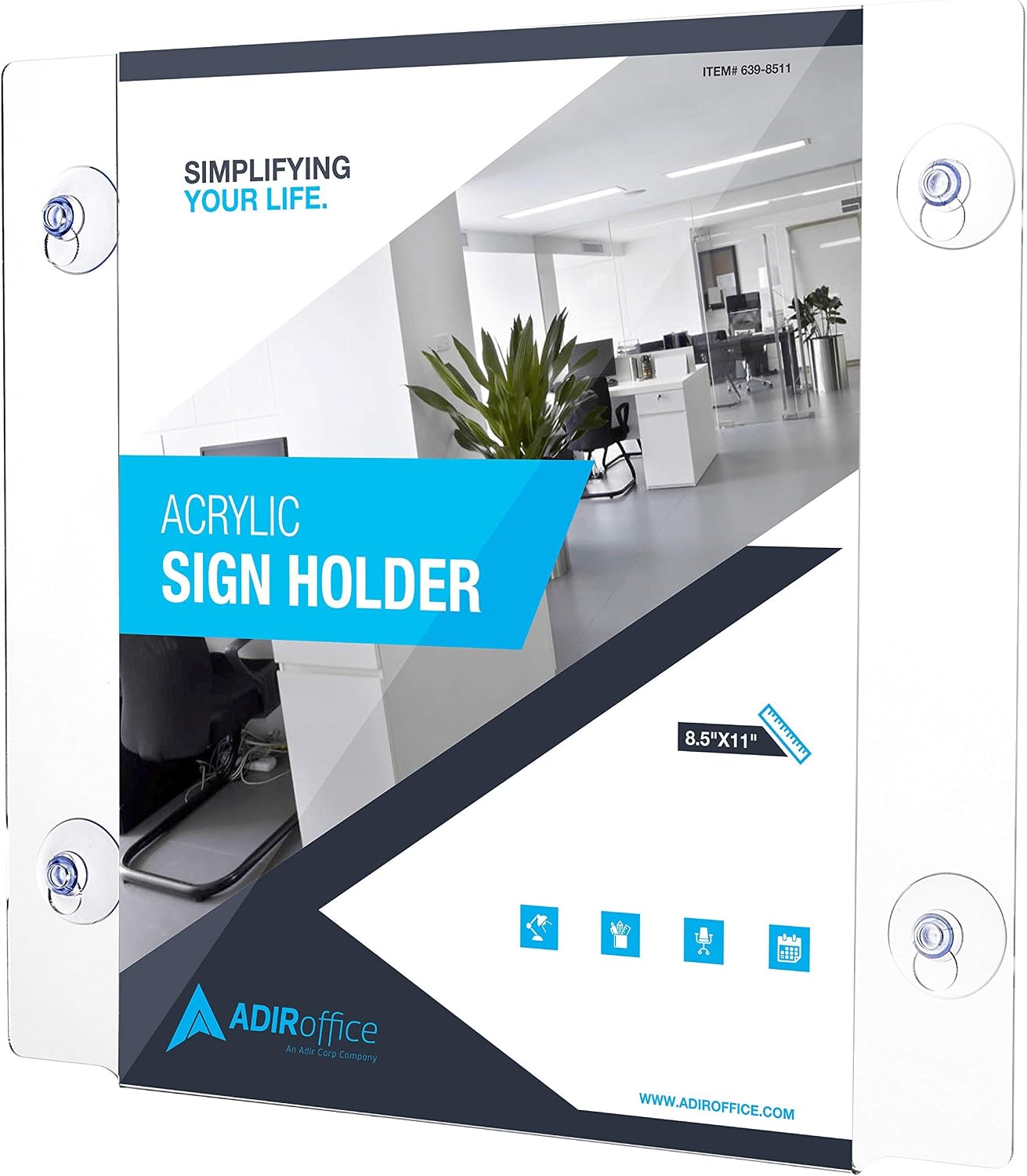 Adir Acrylic Sign Holder – Window Sign Holder with Suction Cups for Advertising and Promotion, Wall-Mount Display Frame, Clear Sign Holder Stand for Glass, Mall, Restaurants, Office - 2 Pack (8.5X11 Inch)