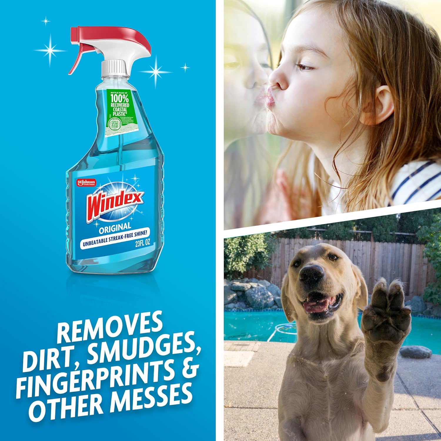 Windex Glass and Window Cleaner Spray Bottle, Packaging Designed to Prevent Leakage and Breaking, Surface Cleaning Spray, Original Blue Scent, 23 Fl Oz