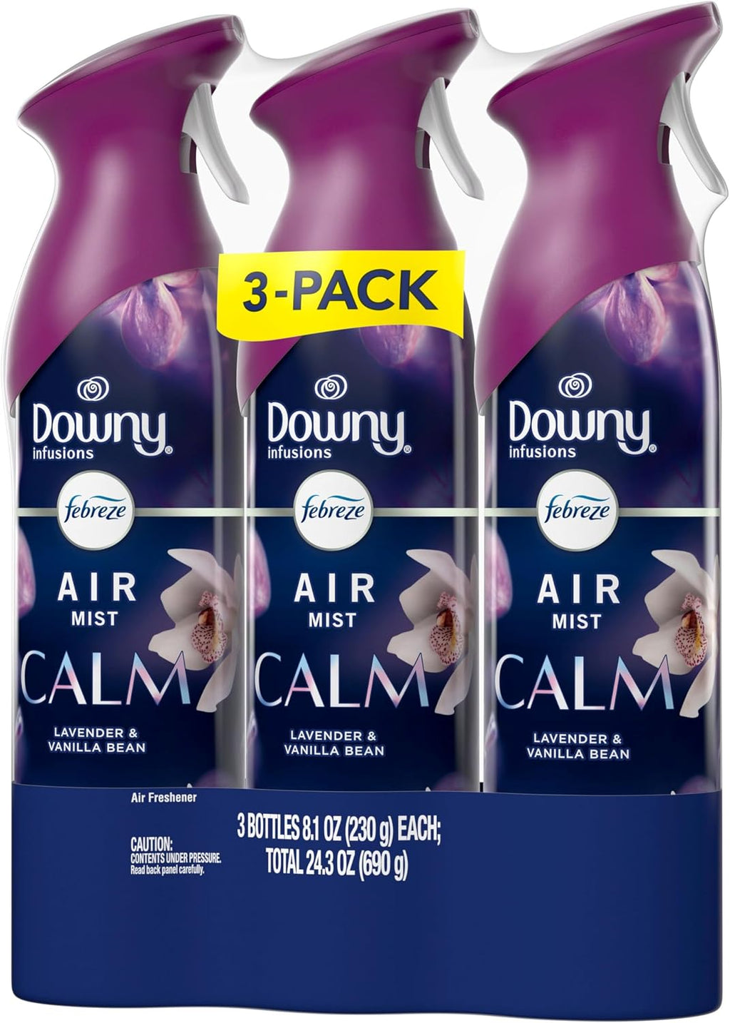 Air Mist, Air Freshener Spray, Odor Fighting Room Spray, Deodorizer for Home Bathroom Kitchen Office Apartment Dorm Room Classroom, Downy Calm Lavender & Vanilla Bean Scent, 8.1Oz (Pack of 3)