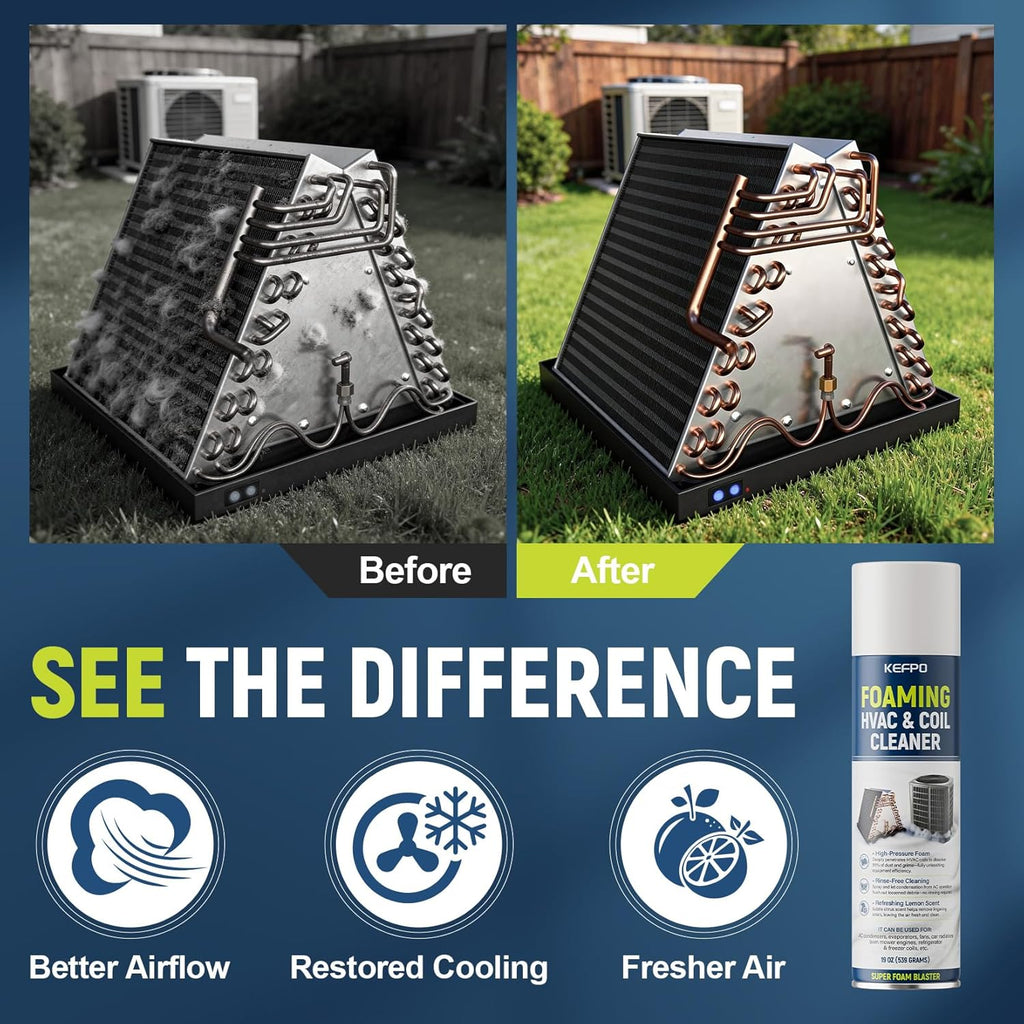 Foaming AC Coil Cleaner: 19 Oz for Evaporators & Condensers | Multi Purpose Foam Spray No Rinse Deep Clean Deodorizes Evaporator Condenser for Home AC HVAC Technicians DIY