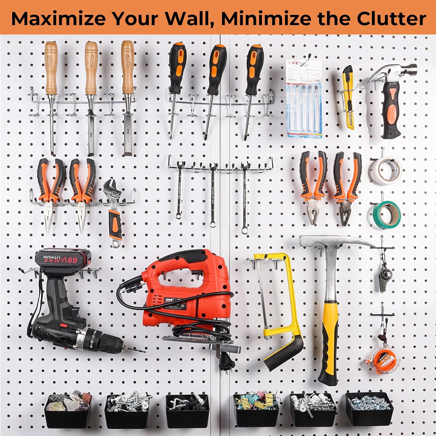 278PCS Pegboard Accessories Organizer Kit, Peg Board Hooks Assortment with Bins for Organizing Various Tools, Fit 1/8 or 1/4 Inch Pegboard for Hanging Storage, Garage Wall Attachments
