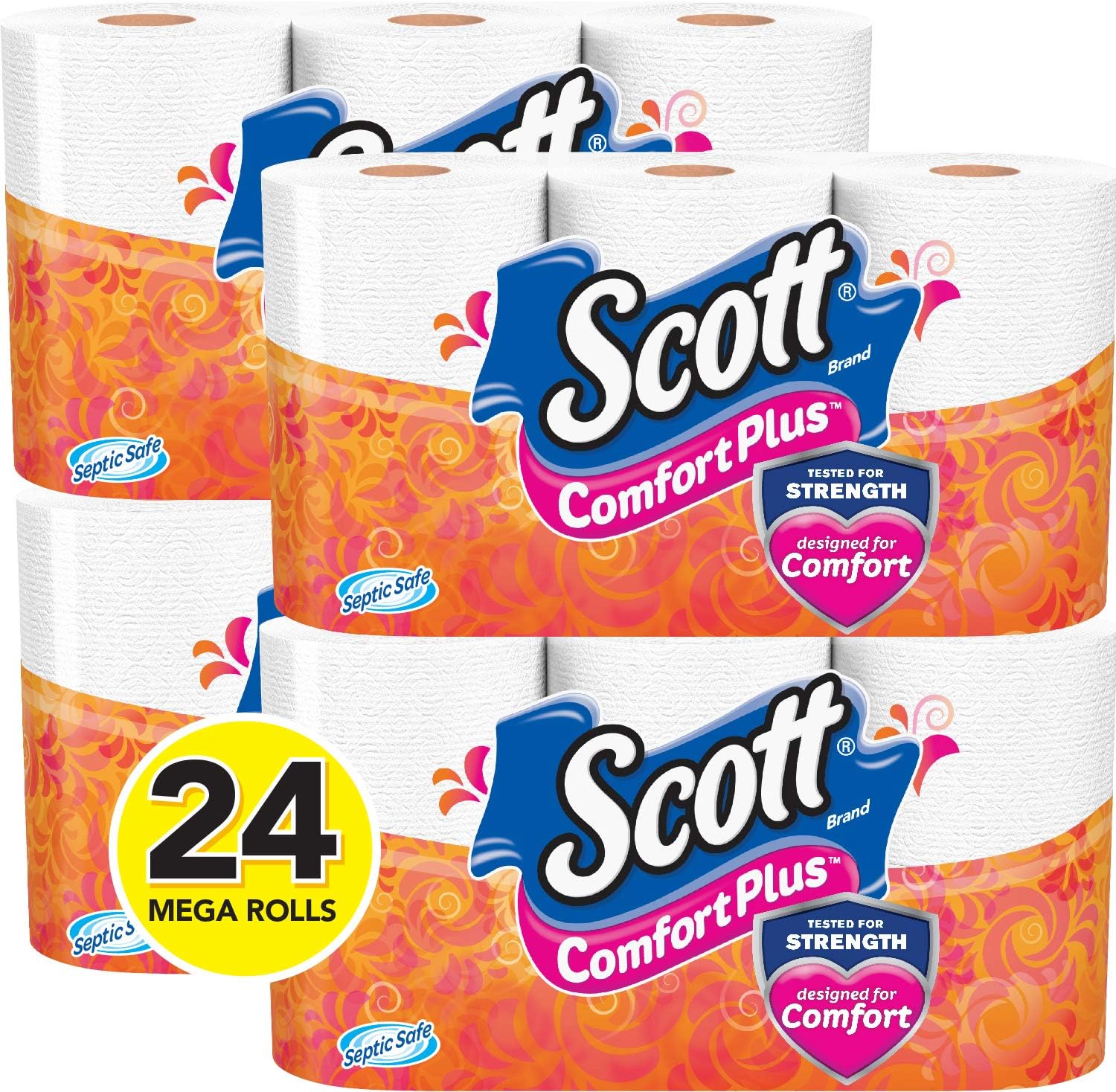 Scott Comfortplus Toilet Paper, 12 Triple Rolls, 231 Sheets per Roll, Septic-Safe, 1-Ply Toilet Tissue