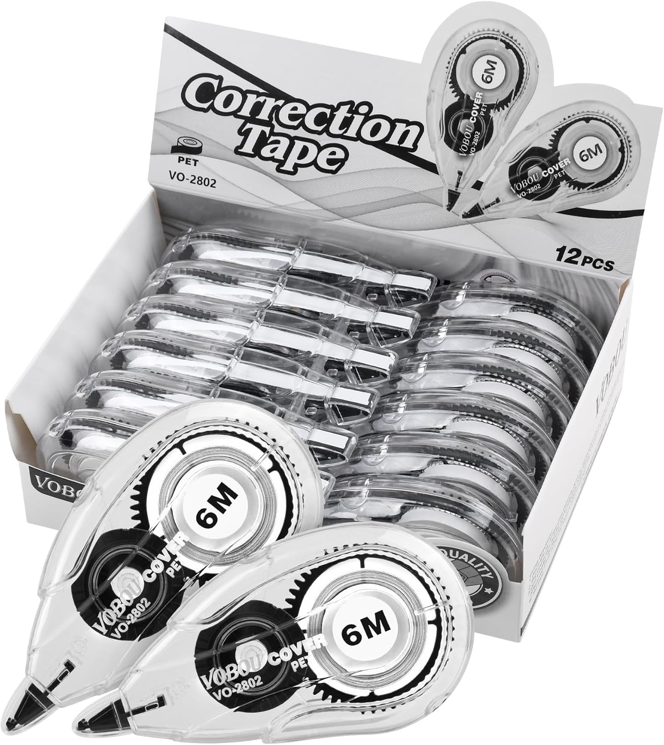 White Correction Tape - User-Friendly Applicator for Quick Corrections, Ideal for School and Office Use (Red and Blue, 12 Pack, 6M/256" X 0.2")