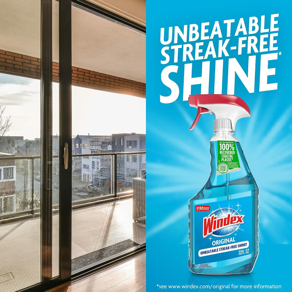 Windex Glass and Window Cleaner Spray Bottle, Packaging Designed to Prevent Leakage and Breaking, Surface Cleaning Spray, Original Blue Scent, 23 Fl Oz