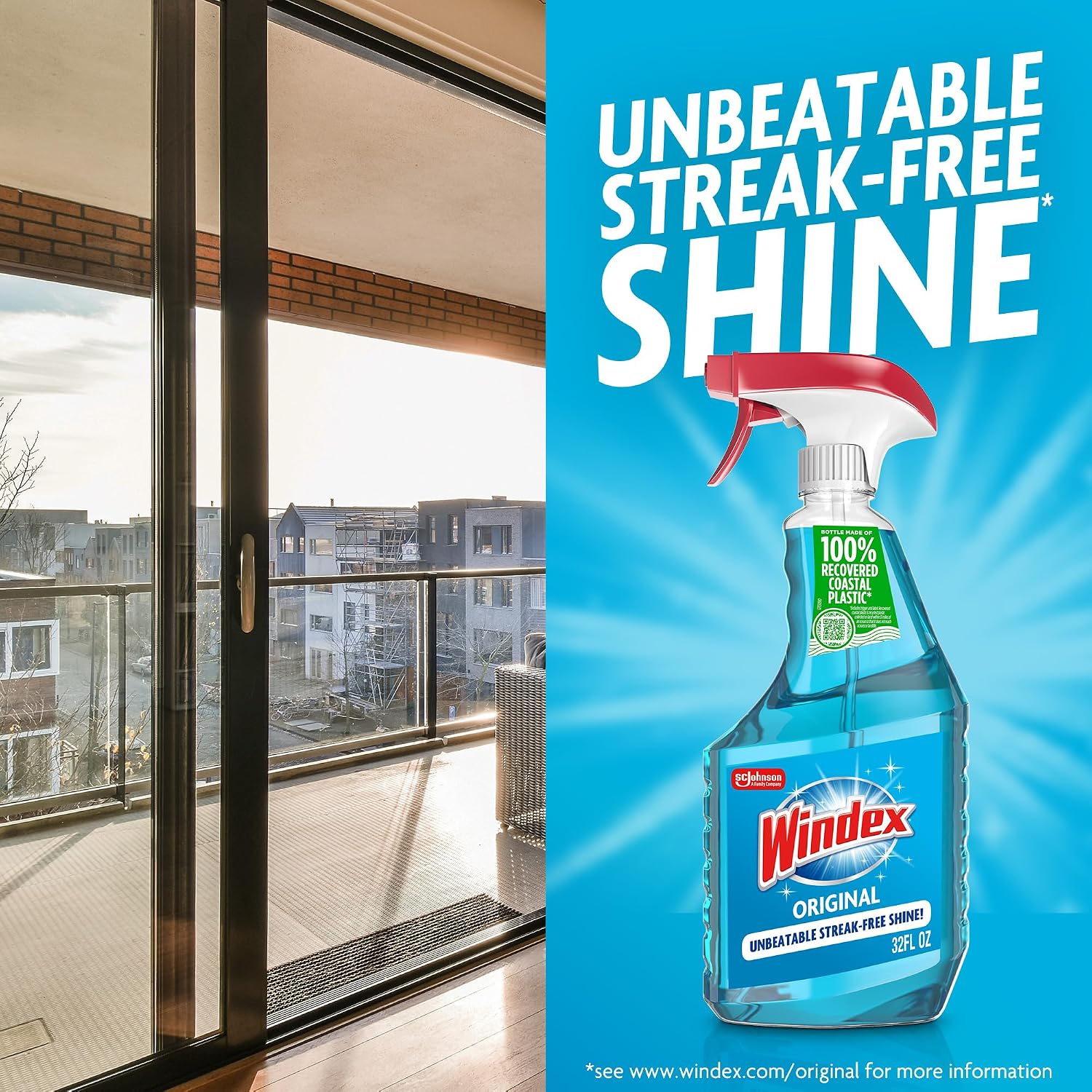 Windex Glass and Window Cleaner Spray Bottle, Packaging Designed to Prevent Leakage and Breaking, Surface Cleaning Spray, Original Blue Scent, 23 Fl Oz