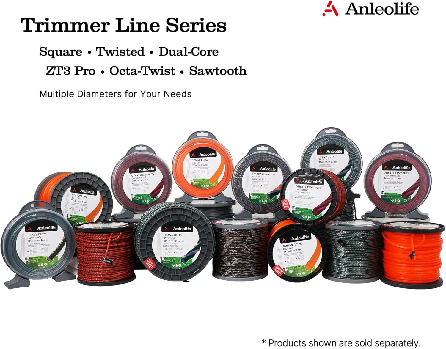 Anleolife .155" Commercial Square Heavy Duty Trimmer Line for Brush, 3 Lb | 280 Ft Spool for Briars, Brambles, Heavy Weeds, Rough Edging, and High-Capacity Heads; Cutter Helps Measure, Cut, and Reload.