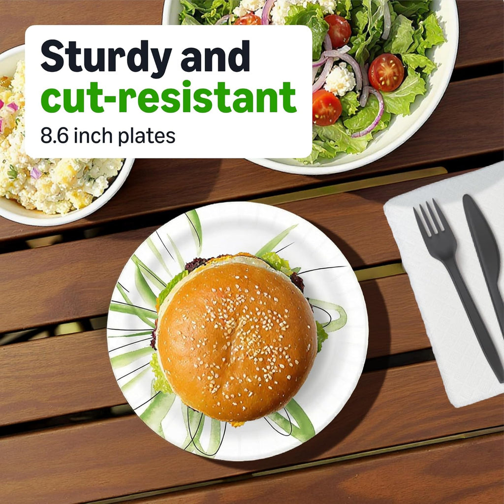 Everyday Disposable Paper Plates, 8.62 Inch, Microwave-Safe, Cut Resistant, Soak-Proof, 100 Count, Packaging May Vary