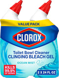 Toilet Bowl Cleaner Clinging Bleach Gel, Kills 99.9% of Bacteria and Viruses, Ocean Mist, 24 Fl Oz, Pack of 2