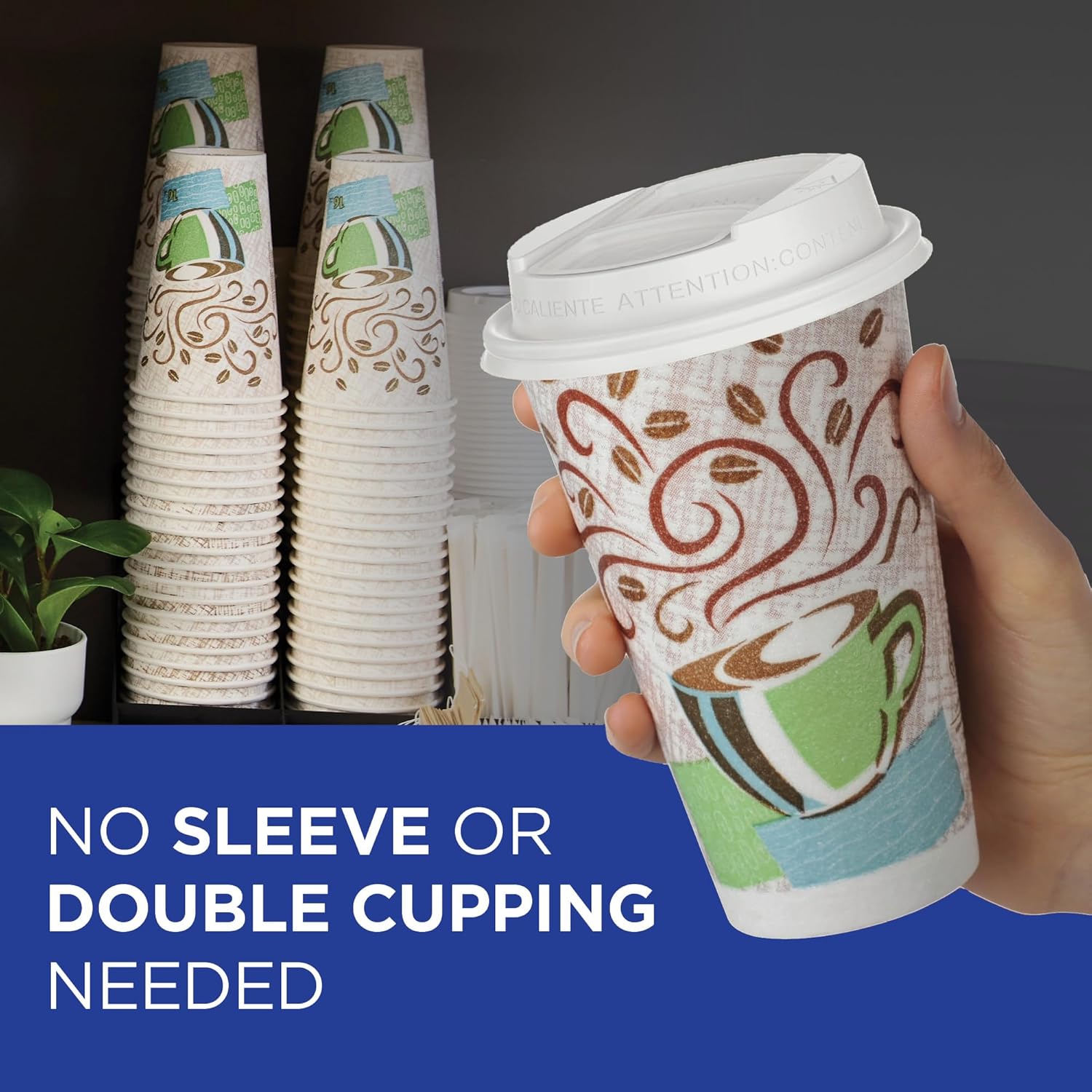 Dixie Perfectouch 16 Oz Paper Coffee Cups by GP PRO, Coffee Haze Design, 500 Count (25 Disposable Cups per Sleeve, 20 Sleeves per Case), 5356DX