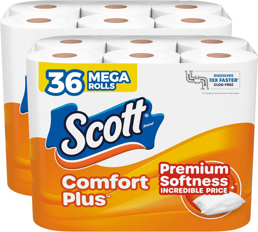 Scott Comfortplus Toilet Paper, 12 Triple Rolls, 231 Sheets per Roll, Septic-Safe, 1-Ply Toilet Tissue