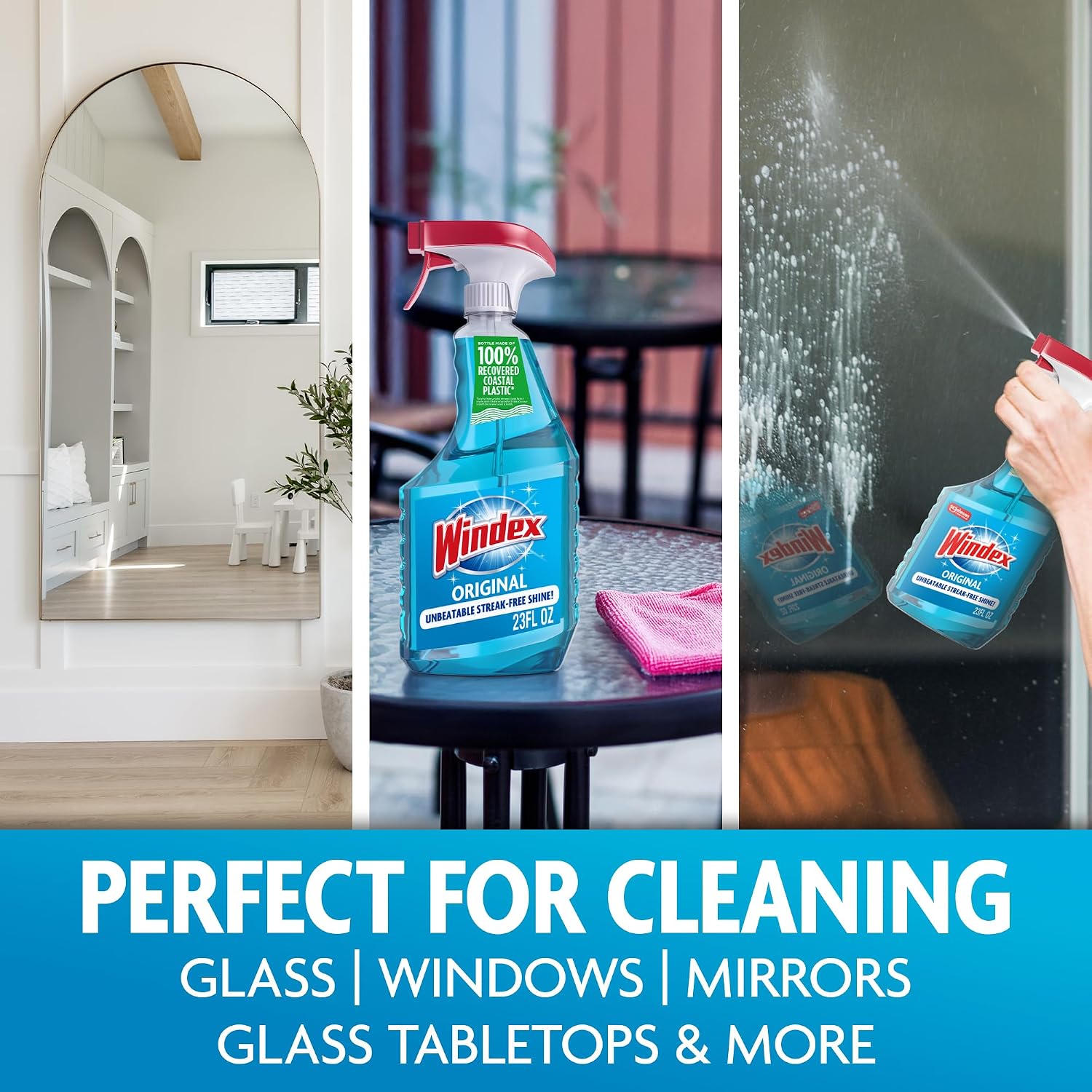 Windex Glass and Window Cleaner Spray Bottle, Packaging Designed to Prevent Leakage and Breaking, Surface Cleaning Spray, Original Blue Scent, 23 Fl Oz
