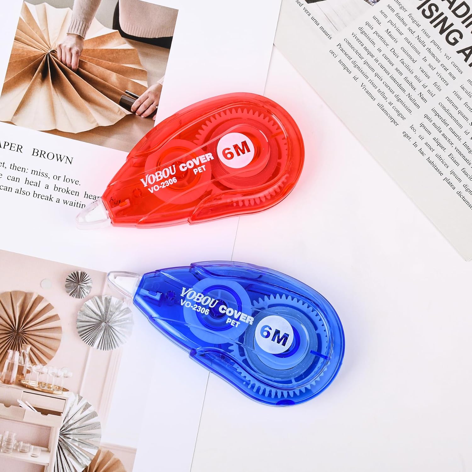 White Correction Tape - User-Friendly Applicator for Quick Corrections, Ideal for School and Office Use (Red and Blue, 12 Pack, 6M/256" X 0.2")