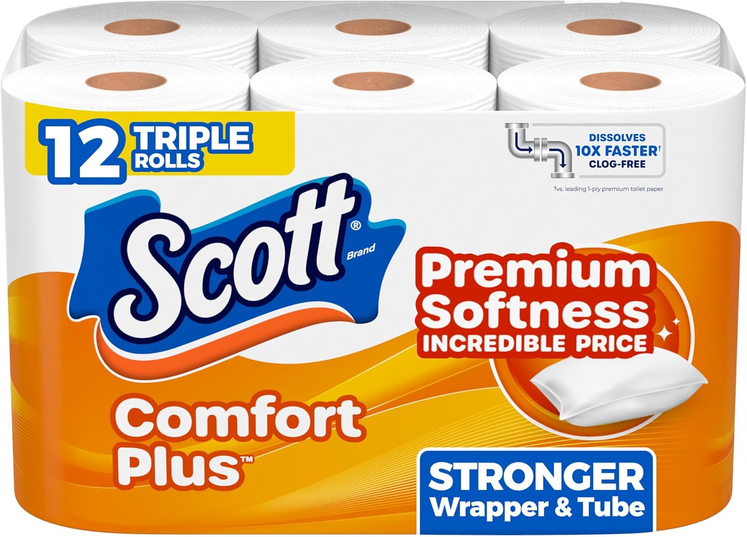 Scott Comfortplus Toilet Paper, 12 Triple Rolls, 231 Sheets per Roll, Septic-Safe, 1-Ply Toilet Tissue