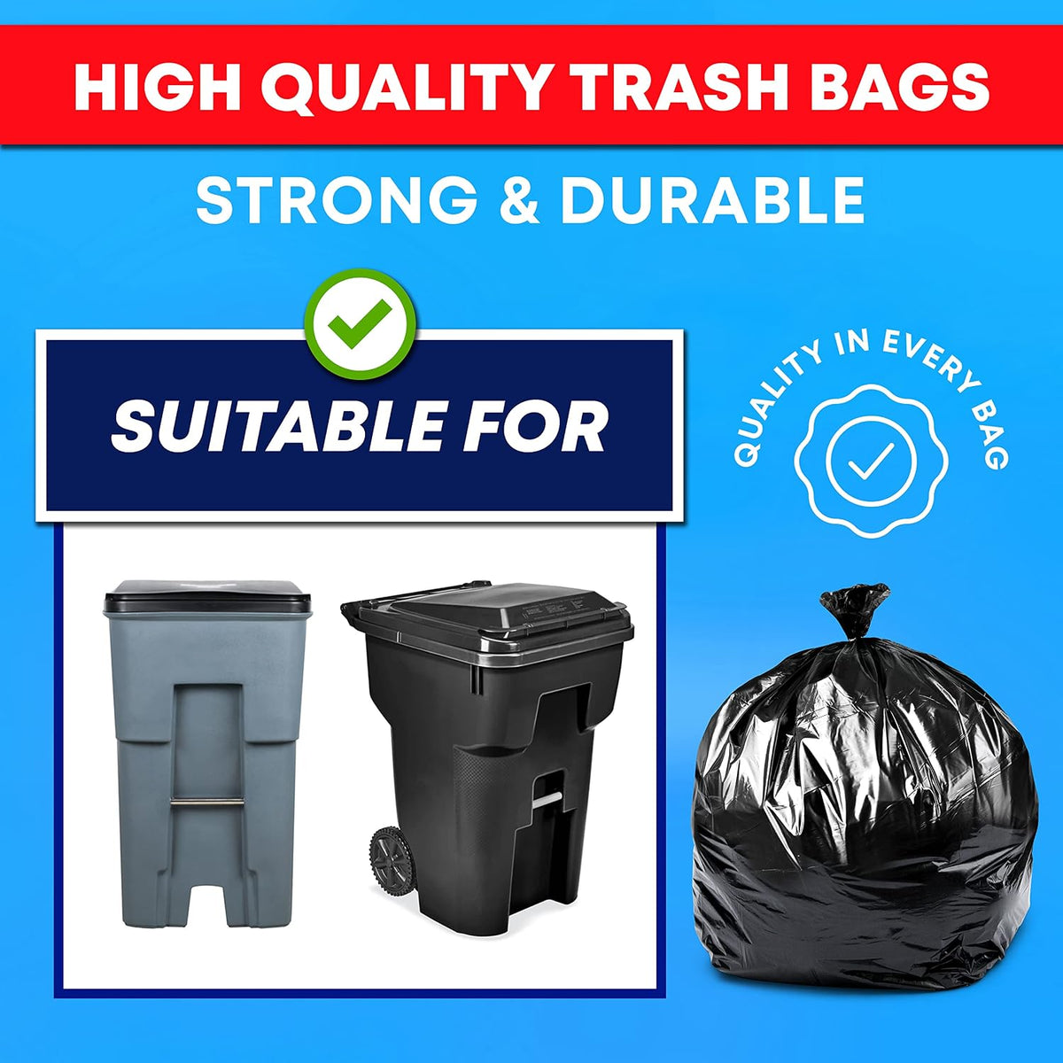 95-96 Gallon Trash Bags Heavy Duty (Mega-Value 50/Bags W/Ties) 95-100 Gallon Trash Bags│Black Heavy Duty Trash Bag │Extra Large Garbage Bags