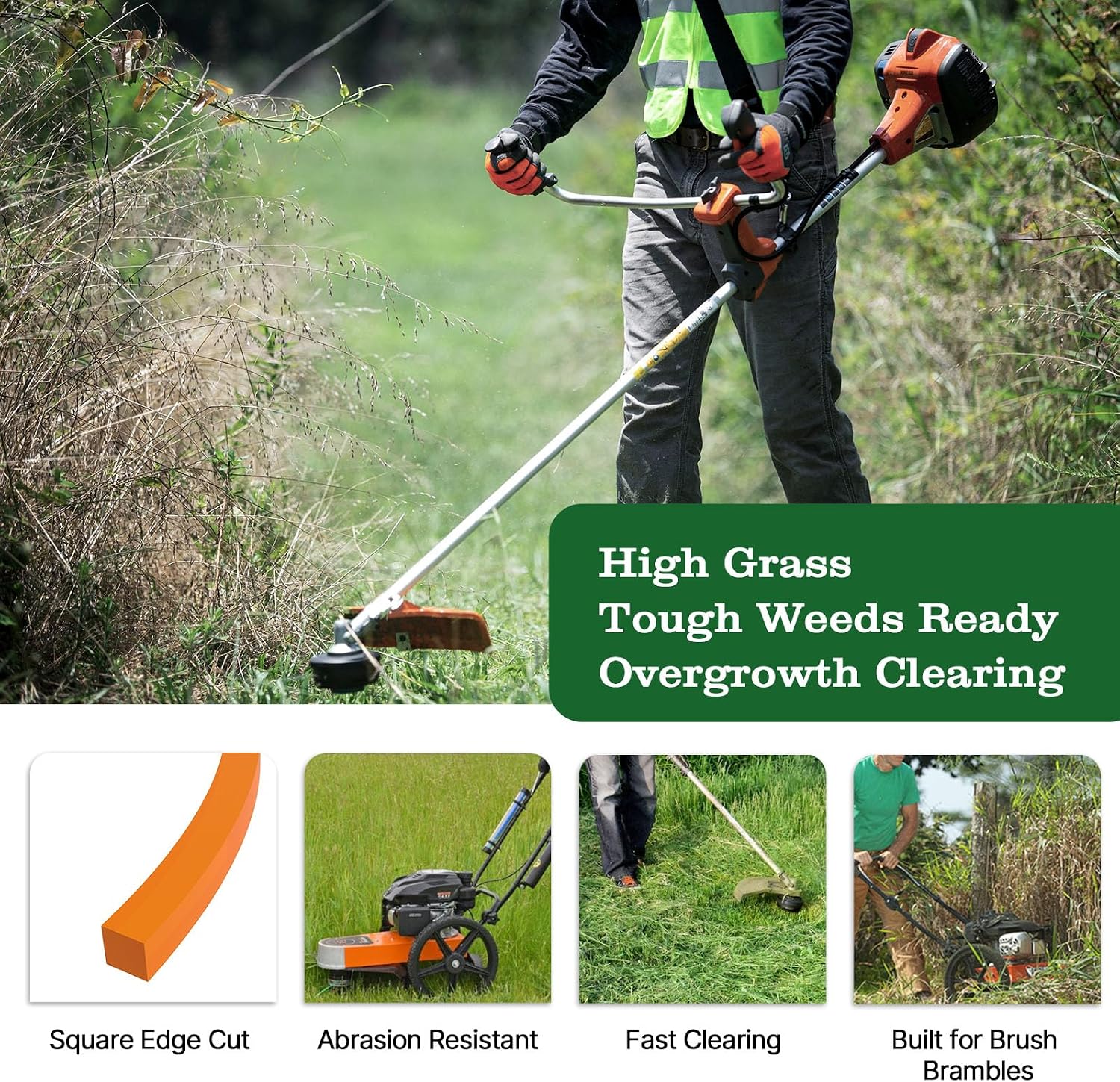 Anleolife .155" Commercial Square Heavy Duty Trimmer Line for Brush, 3 Lb | 280 Ft Spool for Briars, Brambles, Heavy Weeds, Rough Edging, and High-Capacity Heads; Cutter Helps Measure, Cut, and Reload.